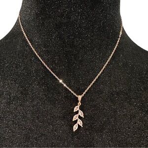 Cubic Zirconia Olive Branch Pendant Necklace Earring Set Rose Gold
